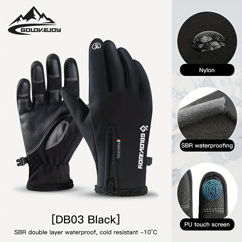 GolovejoyWarmGlovesZipperTouchScreenWindproofPlusVelvetWear-ResistantGlovesforCyclingDrivingRunningH-1998223-1