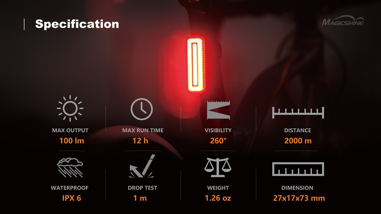 MAGICSHINESEEMEE100BicycleRearLight100LmBrightness2000mLightVisibilityIPX6WaterproofUSBRechargeableA-2008316-2