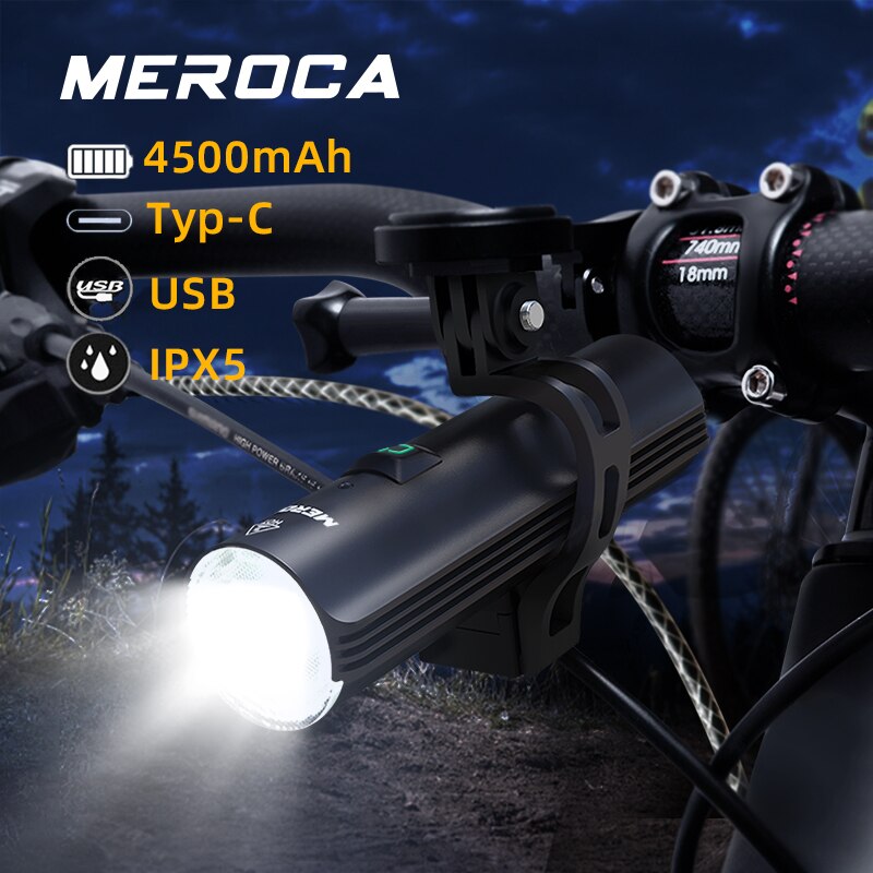 MEROCA1000LmSuperBrightnessBicycleHeadlight4500mAhBatteryType-CRechargeableIPX5AluminumAlloyFrontLig-1998150-1