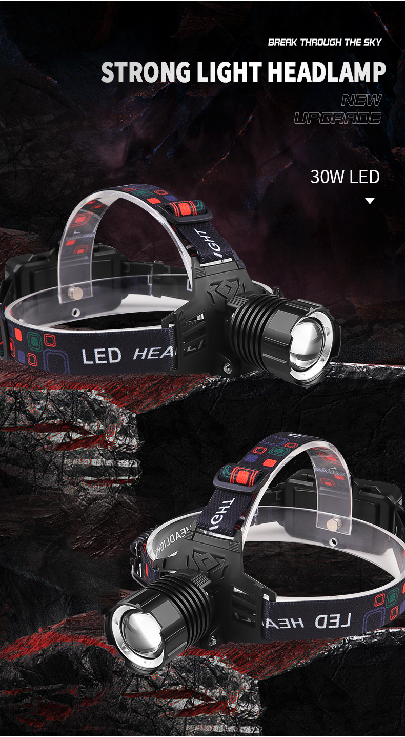 Multifunctional30WLEDHeadlampTelescopicZoomLightweightLEDStrongLightHeadlight18650Type-CChargingPort-2007326-1