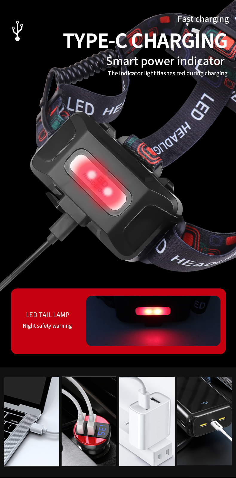 Multifunctional30WLEDHeadlampTelescopicZoomLightweightLEDStrongLightHeadlight18650Type-CChargingPort-2007326-8