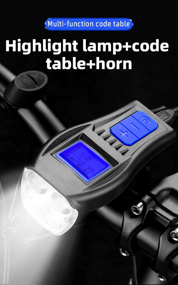 New3in1300LmBrightnessBikeHeadlight1500mAhBatteryWaterproof4LightModesSmartSpeedometerwith120dbHornf-1997356-1