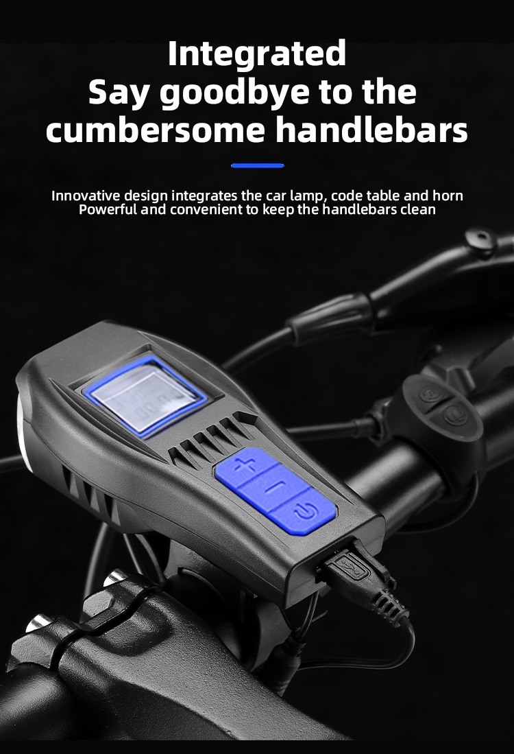 New3in1300LmBrightnessBikeHeadlight1500mAhBatteryWaterproof4LightModesSmartSpeedometerwith120dbHornf-1997356-2