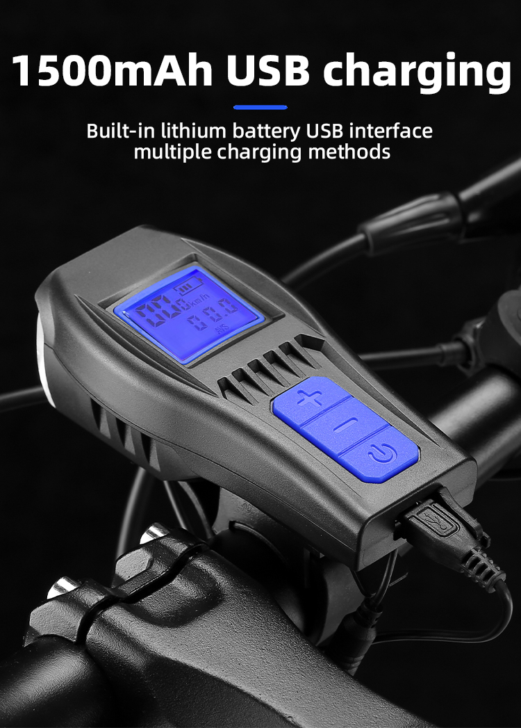 New3in1300LmBrightnessBikeHeadlight1500mAhBatteryWaterproof4LightModesSmartSpeedometerwith120dbHornf-1997356-6