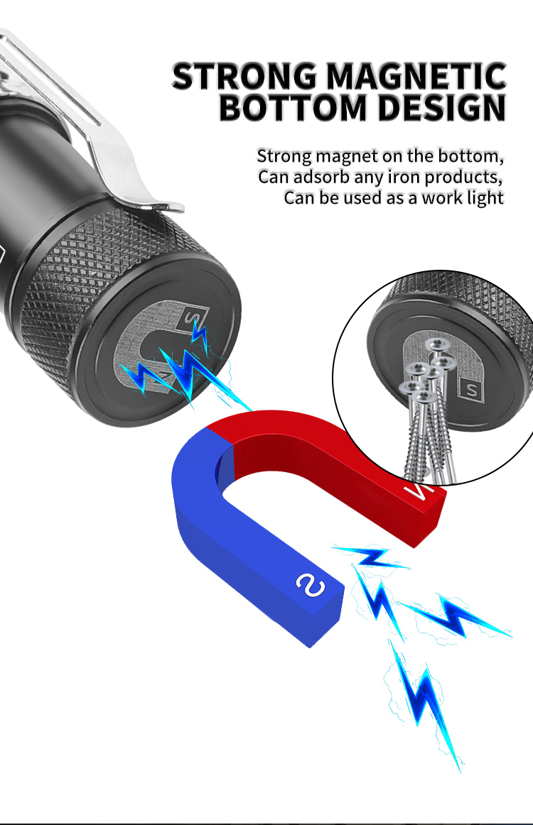 P8LED600LMMiniFlashlightBuilt-inBatteryType-CChargingPortableStrongLightMulti-FunctionWithMagnetPenC-2004126-8