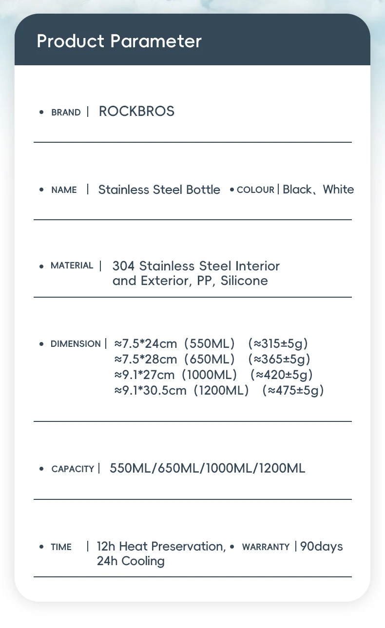 ROCKBROS550mlThermalWaterBottleSportsWaterBottleNonSlip304StainlessSteelColdAndHotThermoCupCyclingHi-2013421-12