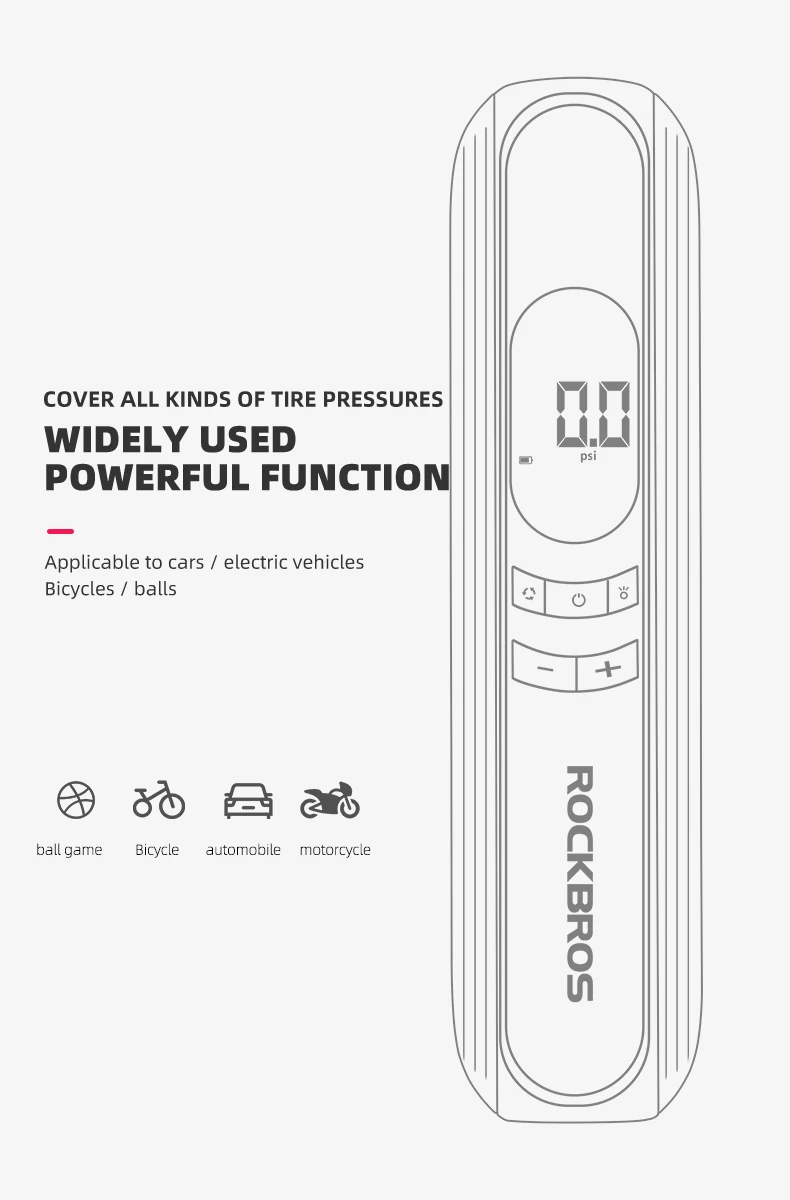 ROCKBROSA10BikeElectricAirPump150PSI4ModesUSBRechargeablePortableSmartElectricInflatorforCarBicycleS-2005563-13