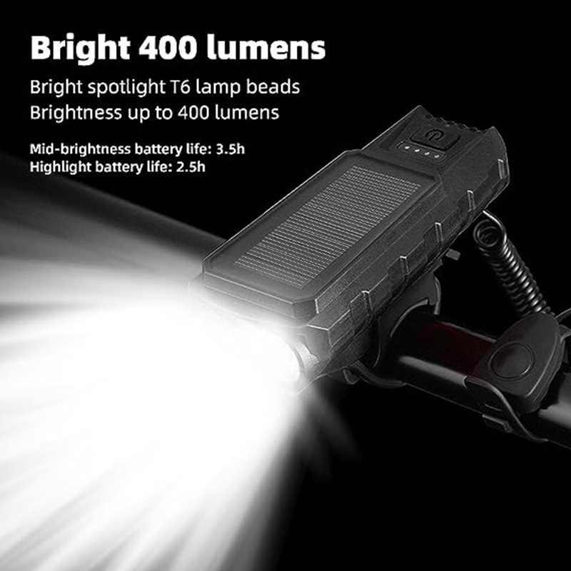 SolarChargingBikeHeadlight400LmBrightness200mDistanceRange2000mAhBatteryWaterproof3LightModesWarning-1996076-1