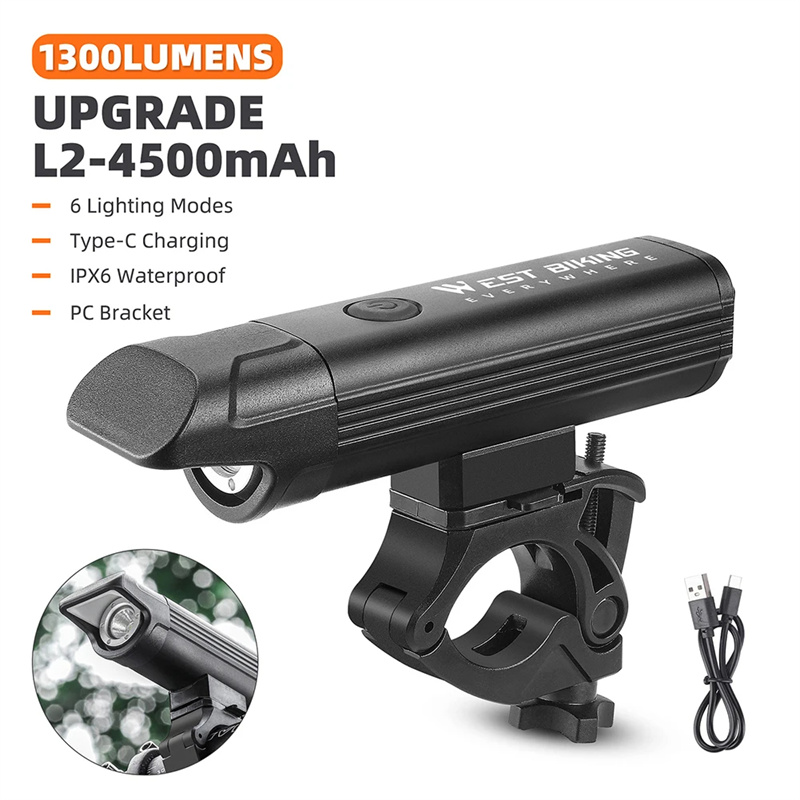 WESTBIKING1300LmSuperBrightnessBikeHeadlight1200mAhBatteryAnti-GlareIPX6WaterproofRechargeableBicycl-2000864-1