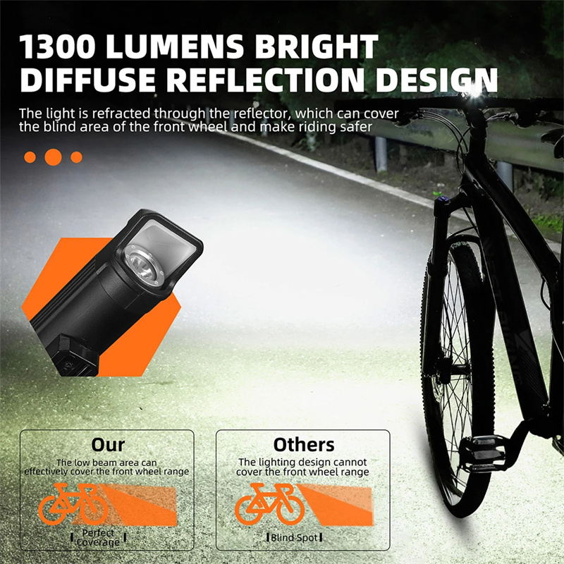 WESTBIKING1300LmSuperBrightnessBikeHeadlight1200mAhBatteryAnti-GlareIPX6WaterproofRechargeableBicycl-2000864-2