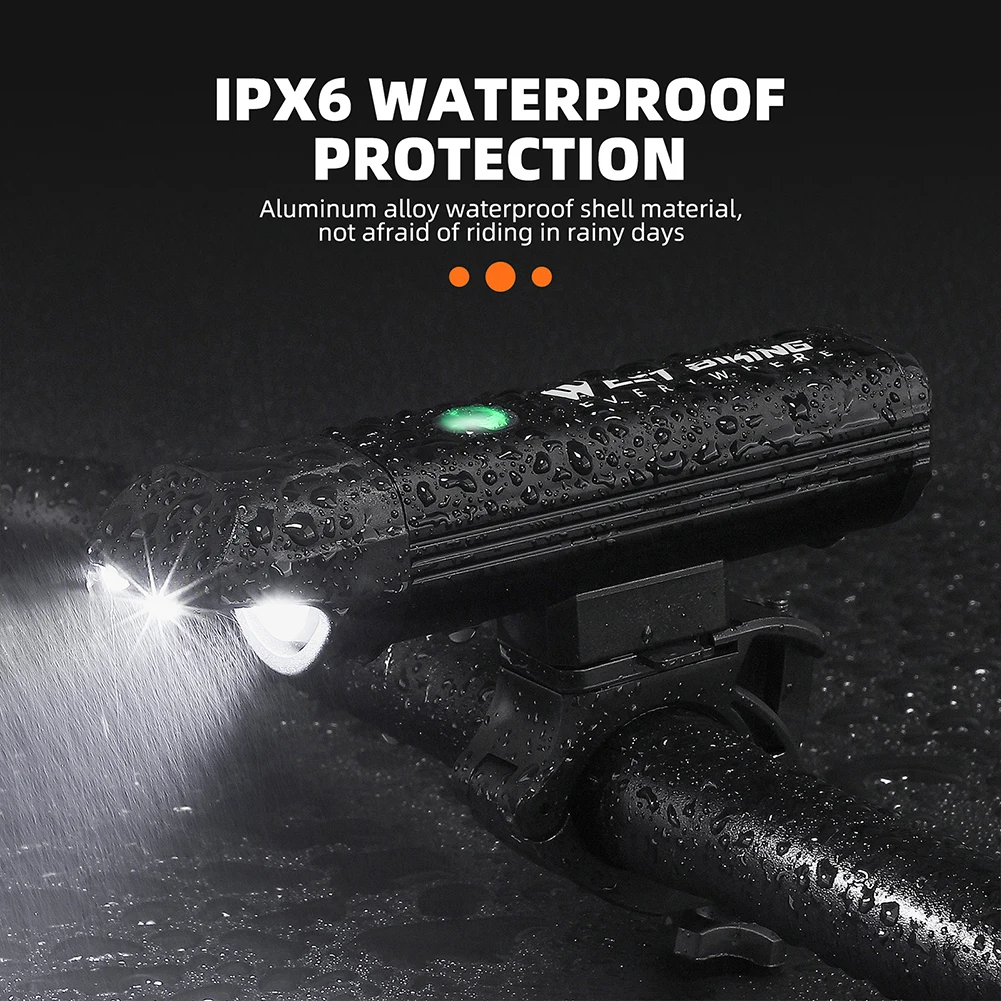 WESTBIKING1300LmSuperBrightnessBikeHeadlight1200mAhBatteryAnti-GlareIPX6WaterproofRechargeableBicycl-2000864-5