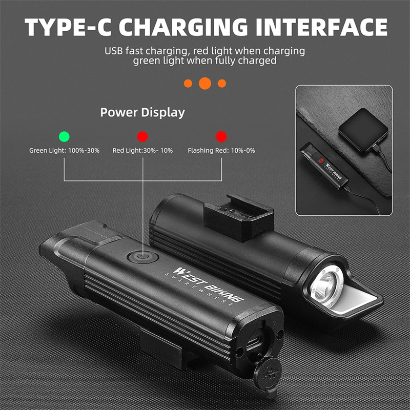 WESTBIKING1300LmSuperBrightnessBikeHeadlight1200mAhBatteryAnti-GlareIPX6WaterproofRechargeableBicycl-2000864-7