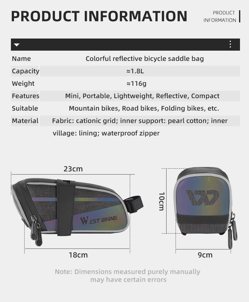 WESTBIKING18LLargeCapacityColorfulReflectiveBikeBagMTBRoadBikeUnderSeatRearToolMeshCyclingBagLightwe-2009486-11