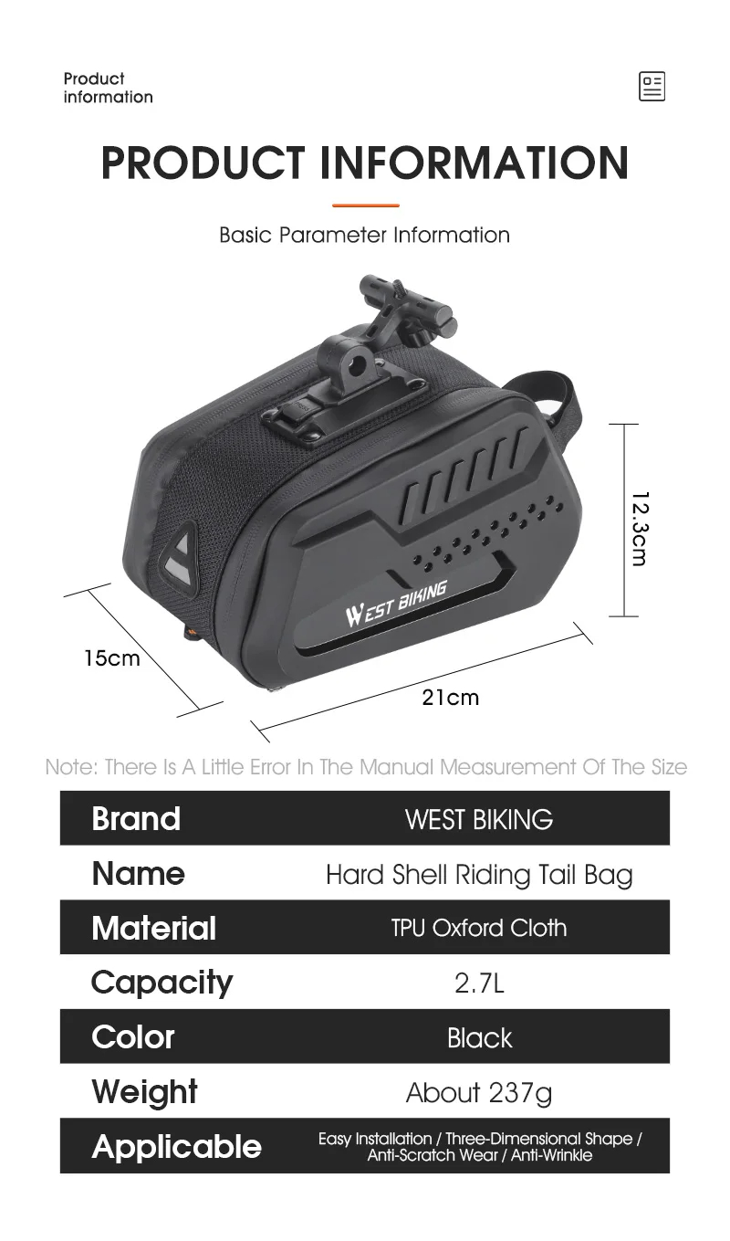 WESTBIKING27LLargeCapacityWaterproofBikeBagHardShellMTBRoadBikeUnderSeatToolBagQuickReleaseSaddlebag-2009483-12