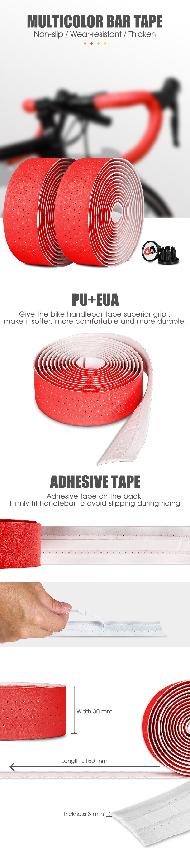 WESTBIKING2PCSSoftBicycleHandlebarStrapAnti-slipWear-resistantEVABikeHandlebarTapeRoadBikeGripTape-1718258-1
