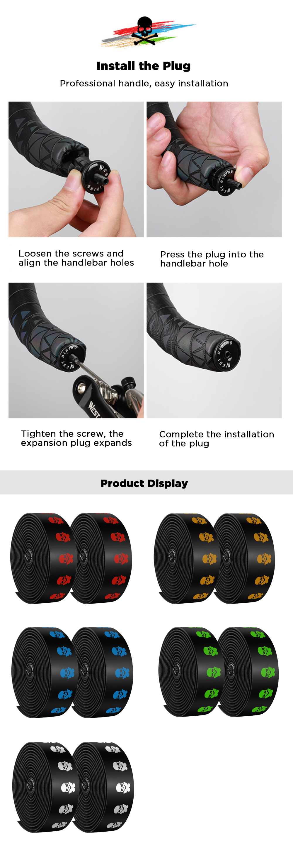 WESTBIKING2Pcs2150mmBikeHandlebarTapeBicycleHandlebarGripGripTapeWrapsAdhesiveBackwithBarPlugs-1721992-4