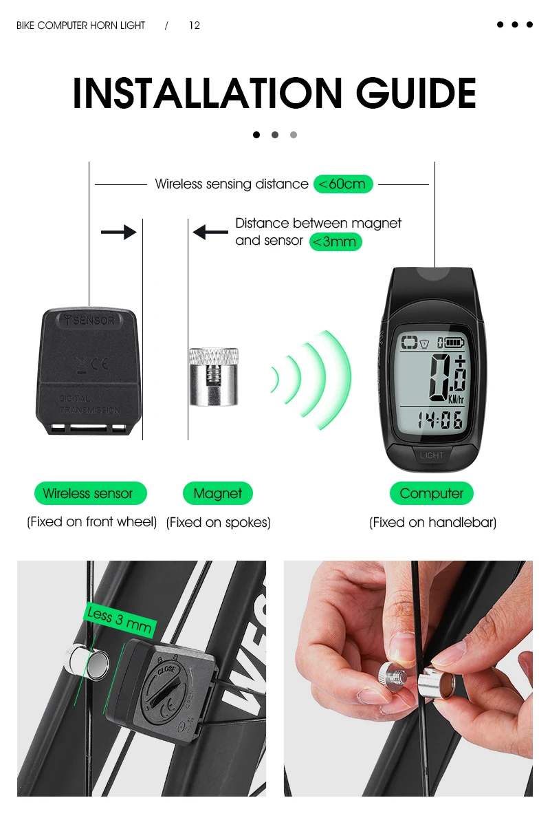 WESTBIKING3in1330LmBrightnessBikeHeadlight1200mAhBatteryIP64Waterproof4LightModesSmartSpeedometerwit-2000858-12