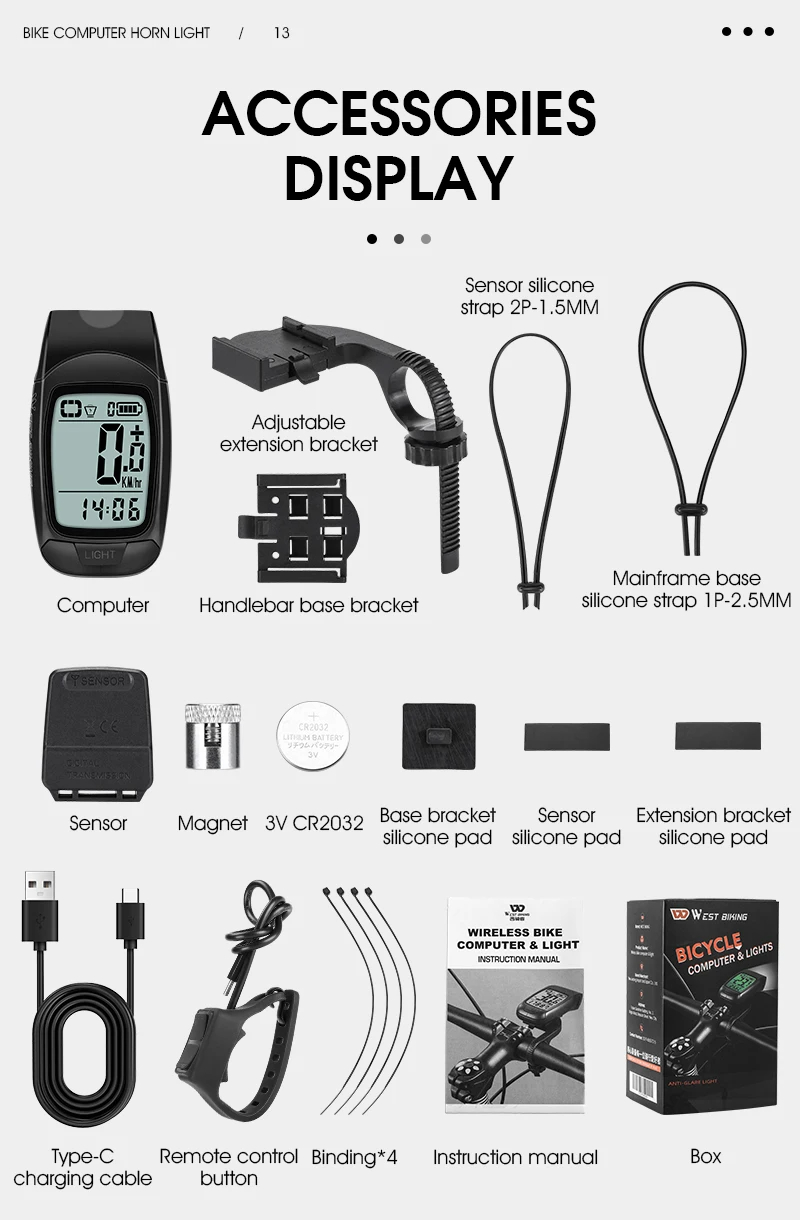 WESTBIKING3in1330LmBrightnessBikeHeadlight1200mAhBatteryIP64Waterproof4LightModesSmartSpeedometerwit-2000858-14
