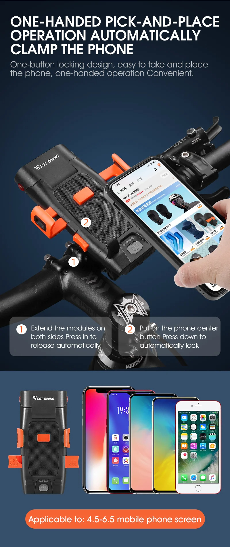 WESTBIKING5IN1500LmBrightnessBikeHeadlight3000mAhBatteryWaterproof4LightModesPowerBankPhoneHolderwit-2000968-4