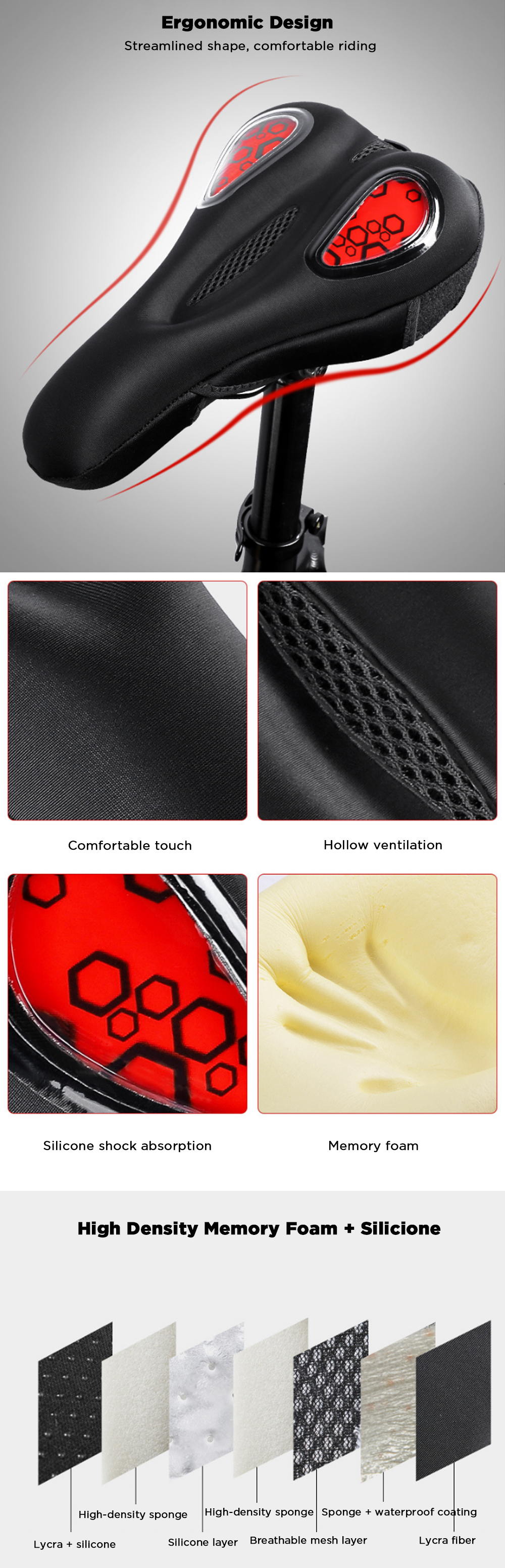 WESTBIKINGBikeSaddleCoverMemoryFoamWaterproof7LayerBreathableSiliconeBikeSeatProtectorforMountainRoa-1722030-2
