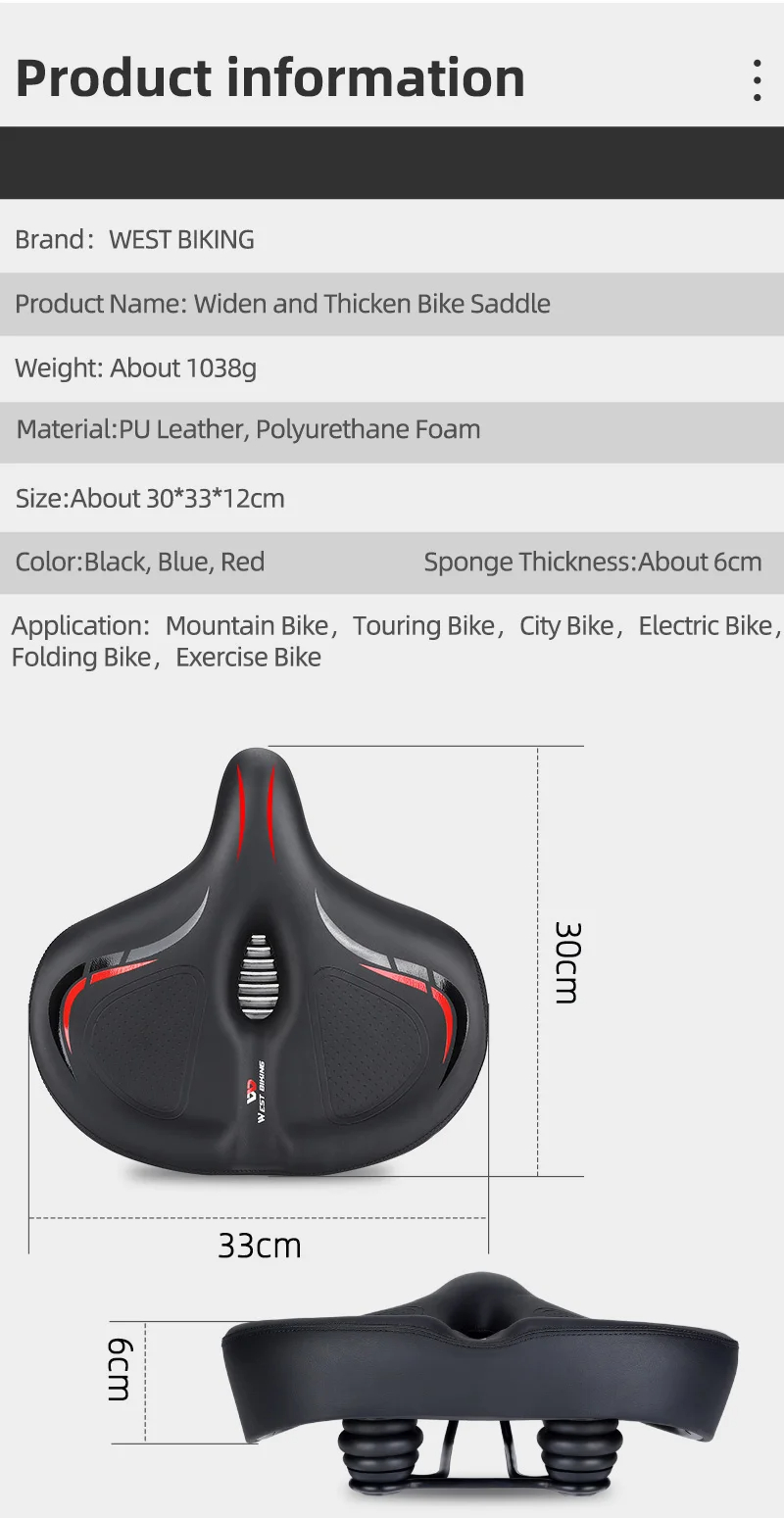 WESTBIKINGOversizedMTBBikeSaddleShockAbsorbingBreathableCyclingSeatWidenThickenUniversalSoftCushionE-2009450-11