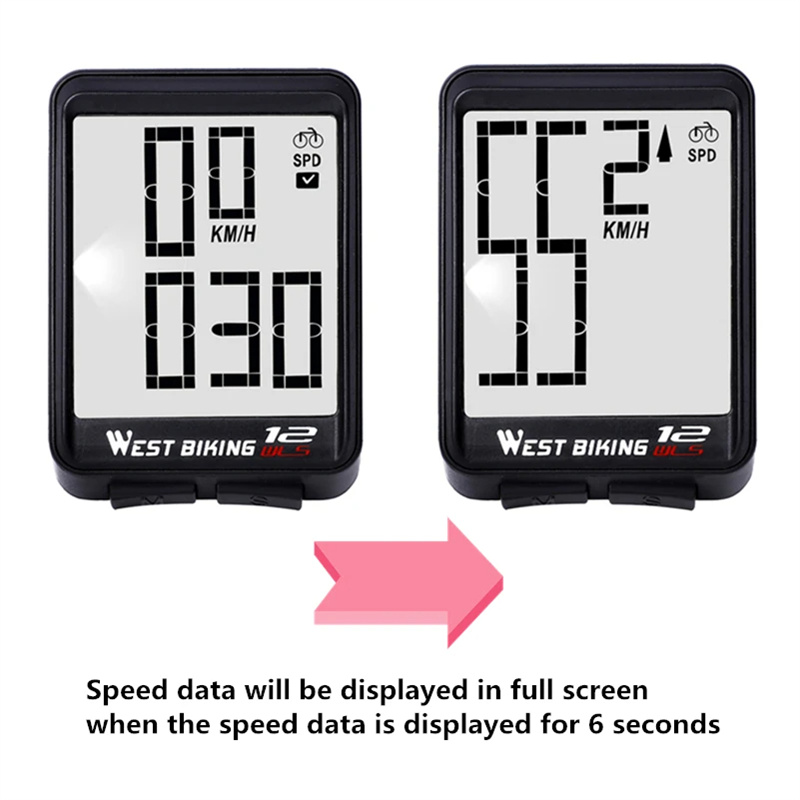 WESTBIKINGSmartBikeComputer216inchLEDDigitalDisplayWirelessSensorSpeedAccurateDataRecordBacklightSwi-2008317-4