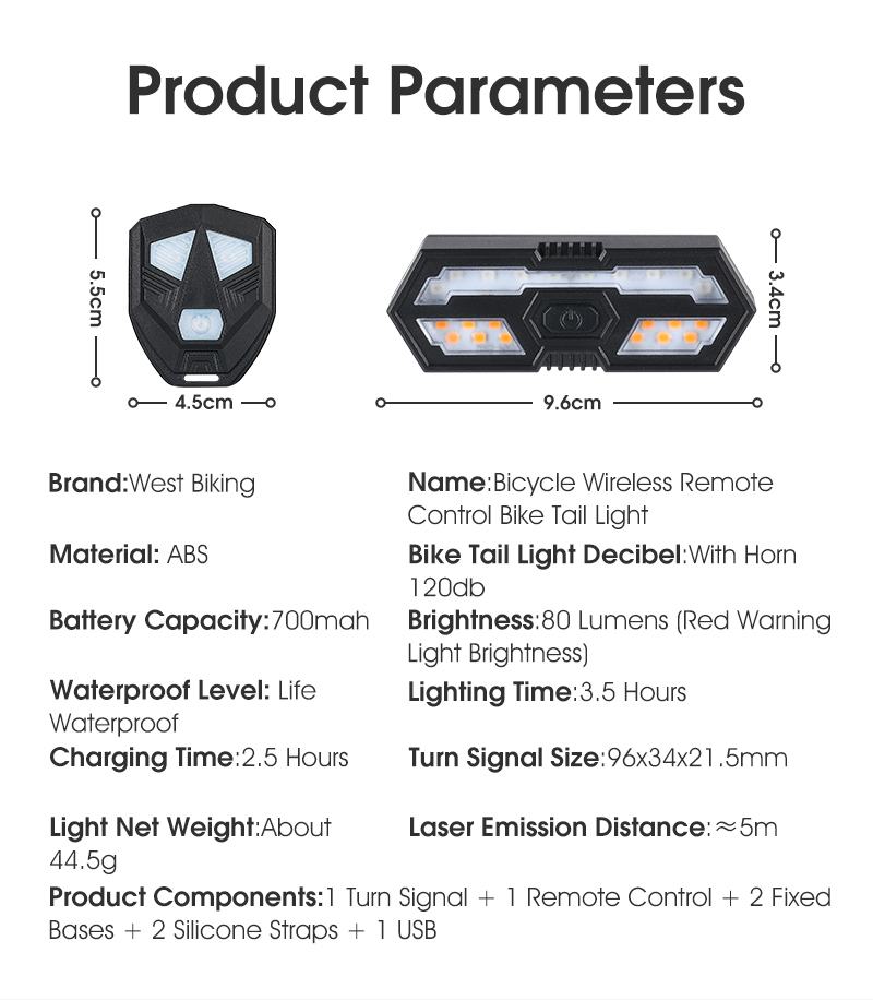 WESTBIKINGSmartBikeLightWirelessRemoteControlRackLampLEDSignalTailLightUSBBicycleRechargeableFlashin-1977943-12