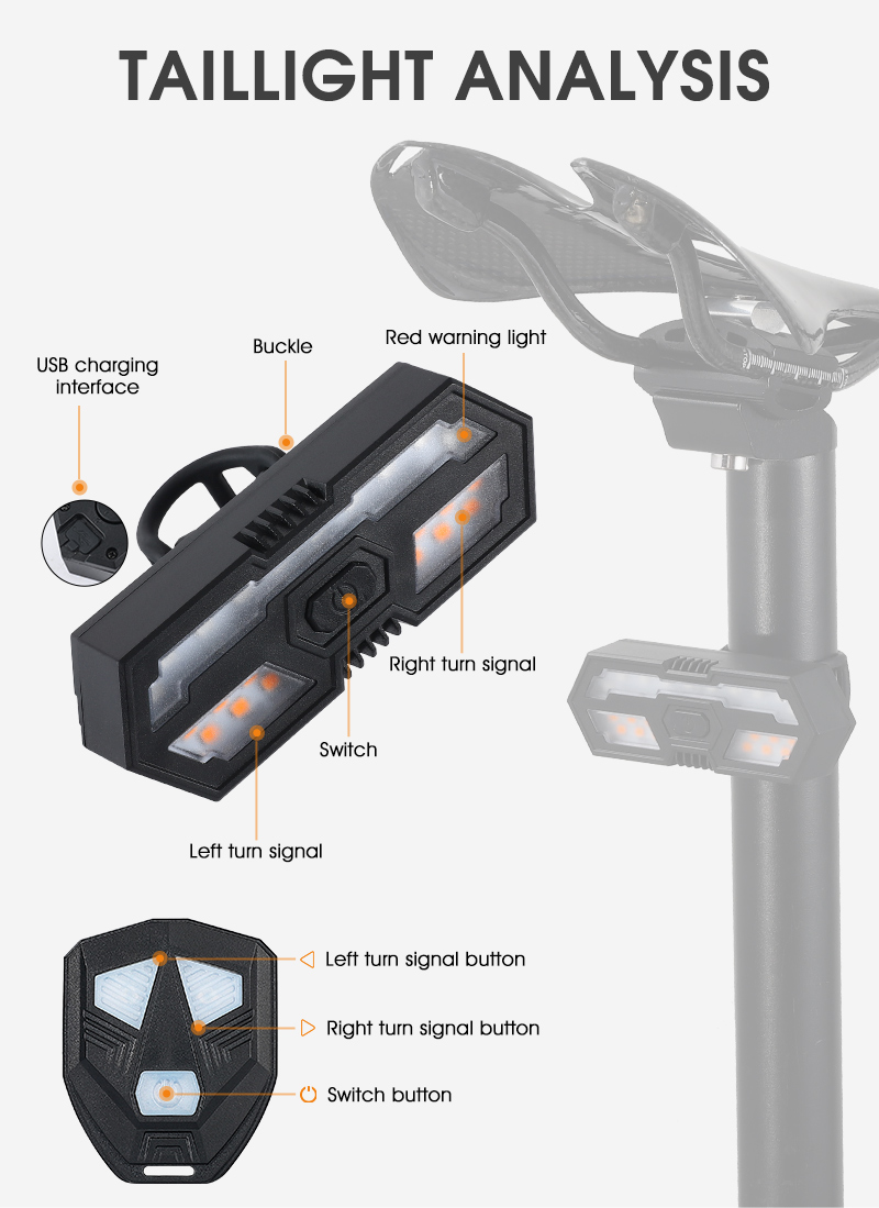 WESTBIKINGSmartBikeLightWirelessRemoteControlRackLampLEDSignalTailLightUSBBicycleRechargeableFlashin-1977943-6