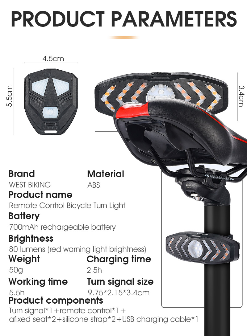 WESTBIKINGSmartBikeLightWirelessRemoteControlWaterproofLEDChargingSignalBicycleLightUSBRechargeableW-1977951-1