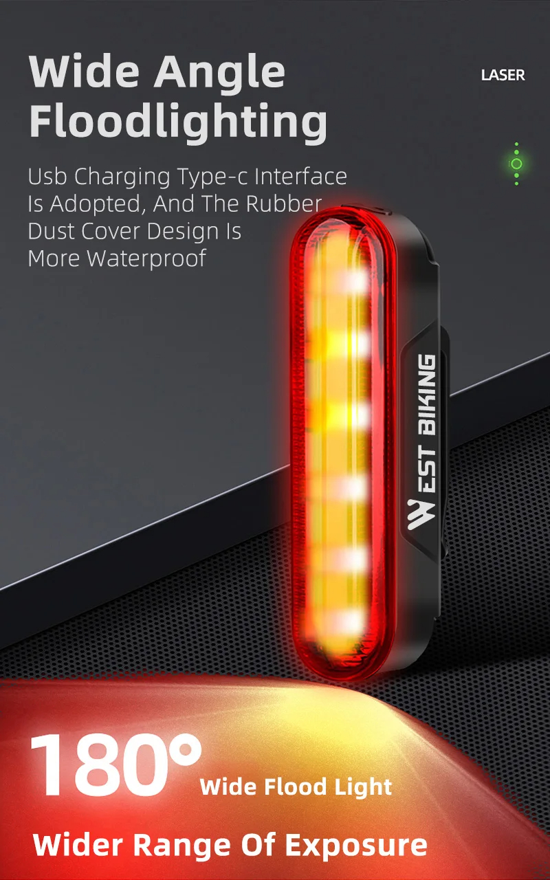 WESTBIKINGSmartBrakeSensorBikeTaillight450mAhBattery3LightModesType-CRechargeableWaterproofWear-resi-2008792-2
