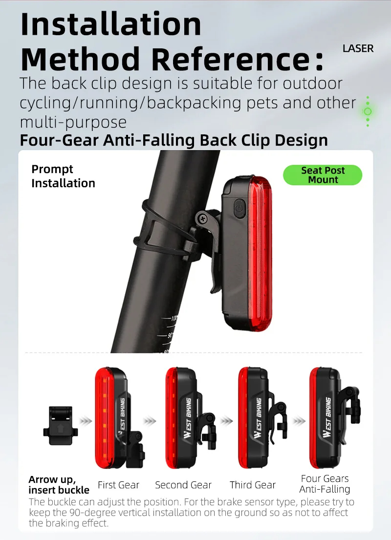 WESTBIKINGSmartBrakeSensorBikeTaillight450mAhBattery3LightModesType-CRechargeableWaterproofWear-resi-2008792-8