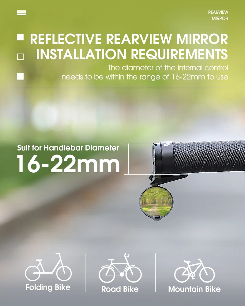 WESTBIKINGUniversalBicycleRearviewMirrorAdjustableRotateCyclingHandlebarConvexMirrorsforMTBRoadBikeA-2002965-2