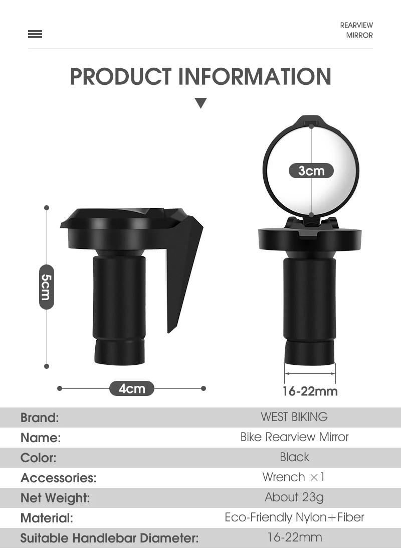 WESTBIKINGUniversalBicycleRearviewMirrorAdjustableRotateCyclingHandlebarConvexMirrorsforMTBRoadBikeA-2002965-11