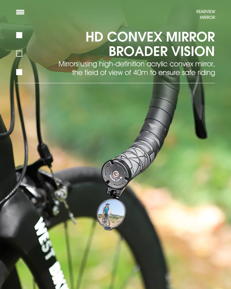 WESTBIKINGUniversalBicycleRearviewMirrorAdjustableRotateCyclingHandlebarConvexMirrorsforMTBRoadBikeA-2002965-5