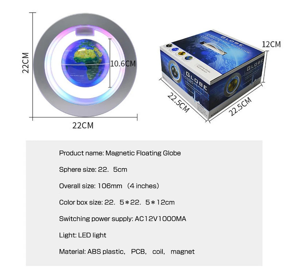 AGSIVOFloatingGlobeLampMagneticLevitation4-InchLEDLightABSBodyBrushedSilverFinishLevitatingHomeDecor-2003774-7