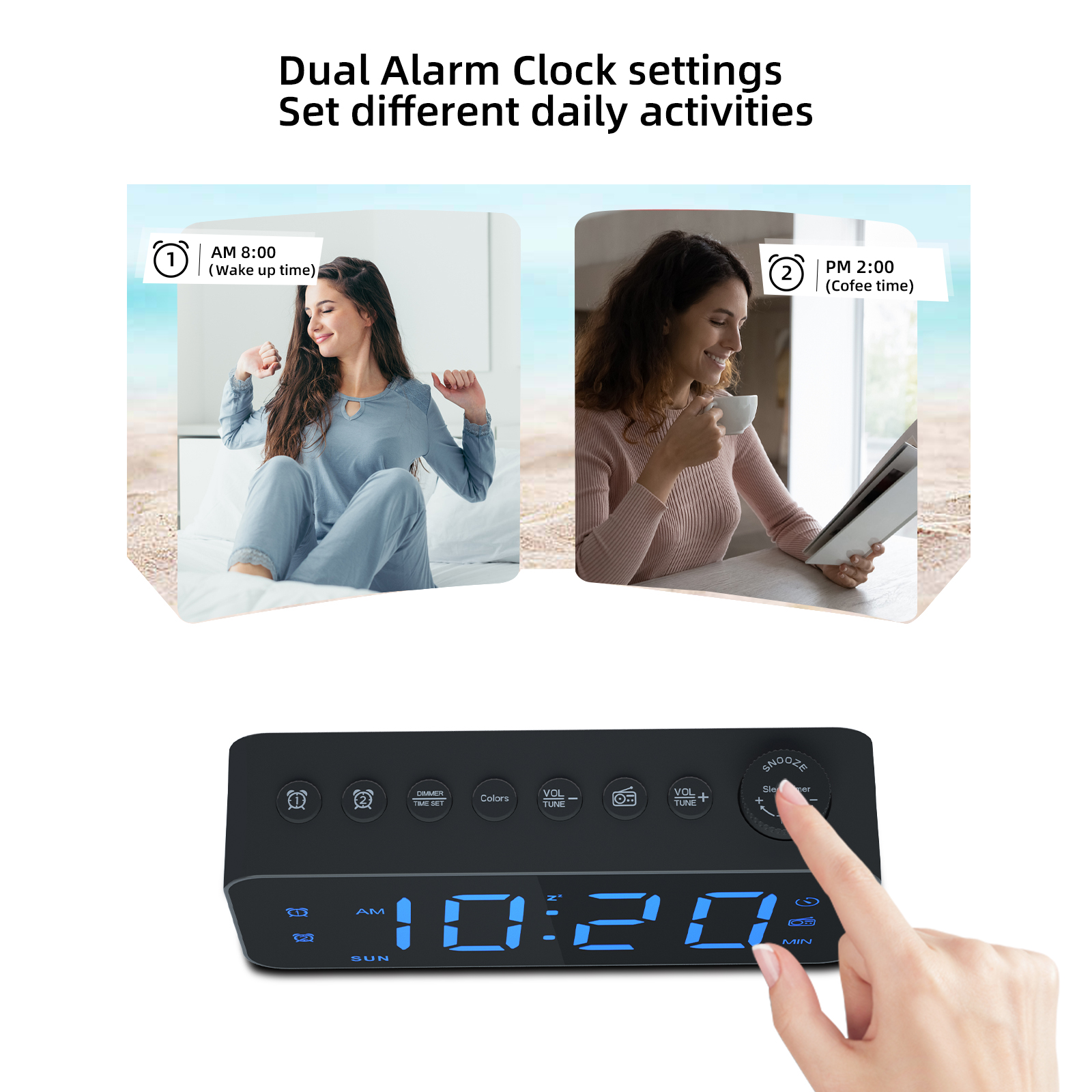 AGSIVOLEDDigitalAlarmClockwithFMRadioDualAlarmSnoozeExternalUSBChargingPortDimmableNightLightForBedr-2001815-6