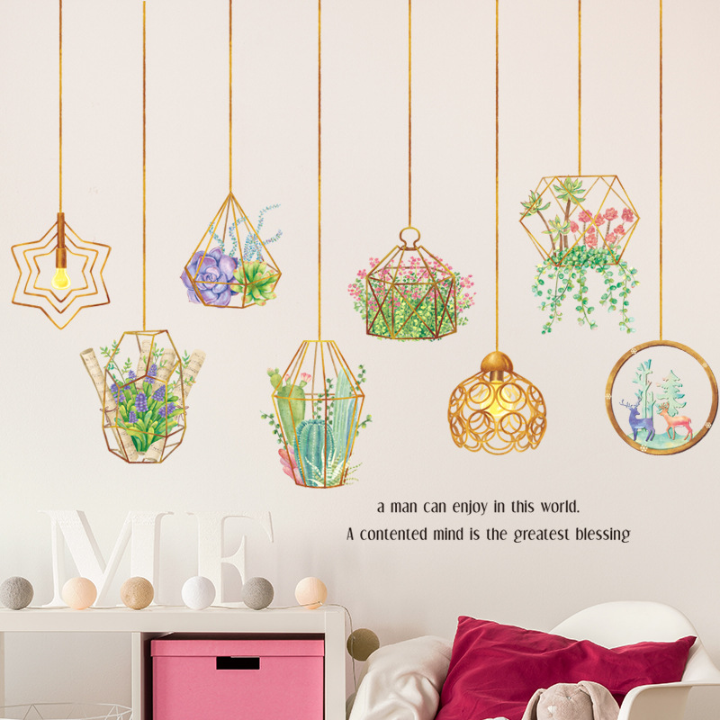 CreativeDIYPlantLeavesRemovableWallStickersHangingBasketFlowerforBedroomKitchenKidsRoomAdhesiveStick-1680917-1