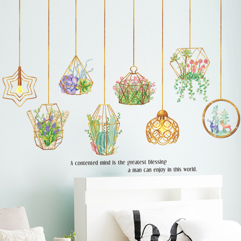 CreativeDIYPlantLeavesRemovableWallStickersHangingBasketFlowerforBedroomKitchenKidsRoomAdhesiveStick-1680917-2