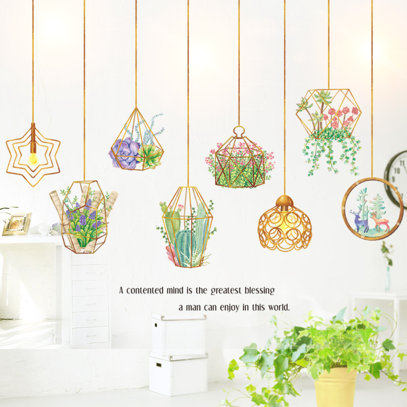 CreativeDIYPlantLeavesRemovableWallStickersHangingBasketFlowerforBedroomKitchenKidsRoomAdhesiveStick-1680917-3