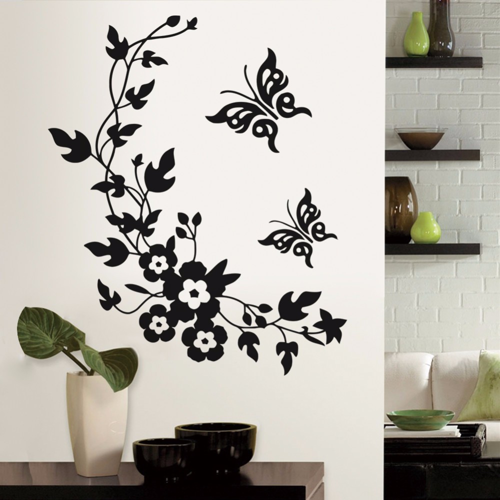 FunnyNoveltyButterflyFlowerVineBathroomWallStickerHomeDecorationVinylWallDecals-1349958-1