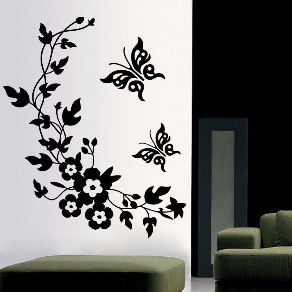 FunnyNoveltyButterflyFlowerVineBathroomWallStickerHomeDecorationVinylWallDecals-1349958-2