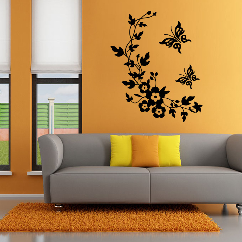 FunnyNoveltyButterflyFlowerVineBathroomWallStickerHomeDecorationVinylWallDecals-1349958-5