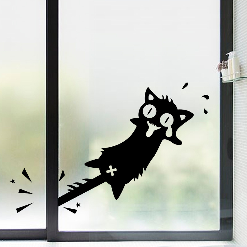 HonanaCartoonCliptoTheTailofACatWallStickerforHomeDecorPVCDecalsDoorsWindowsCarStickersBlackCatClipT-1338389-1