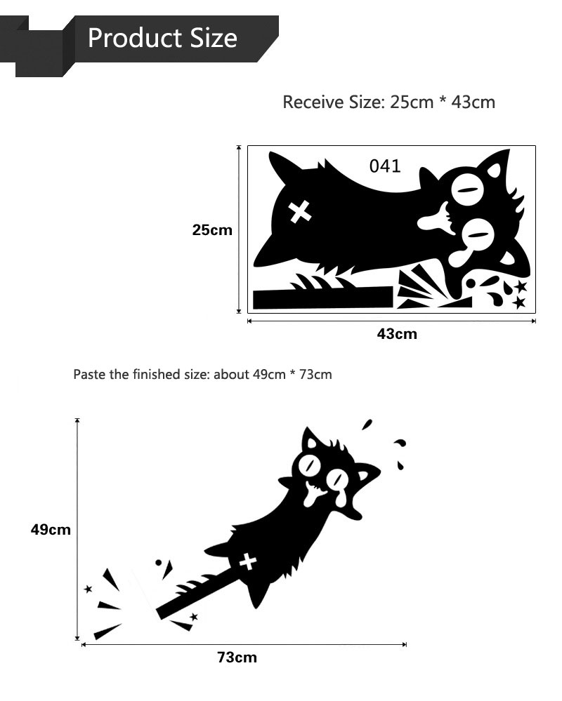 HonanaCartoonCliptoTheTailofACatWallStickerforHomeDecorPVCDecalsDoorsWindowsCarStickersBlackCatClipT-1338389-9