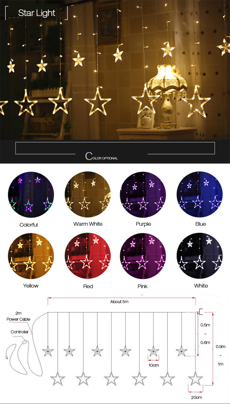 HonanaHT-336220VLEDLightStringStarShapeCurtainLightHomeDecorCelebrationFestivalWedding-1143230-1
