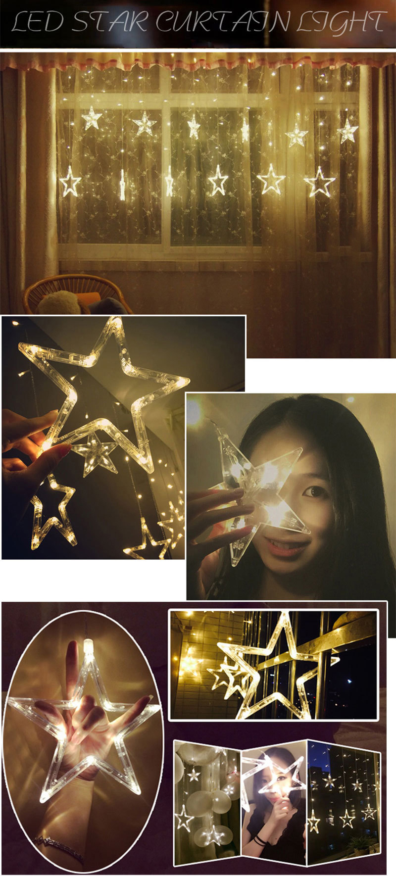 HonanaHT-336220VLEDLightStringStarShapeCurtainLightHomeDecorCelebrationFestivalWedding-1143230-4