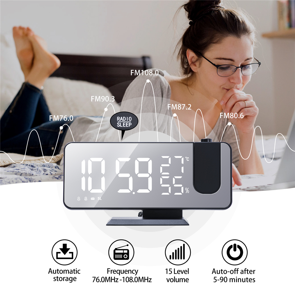 LEDMirrorAlarmClockBigScreenTemperatureandHumidityDisplaywithRadioandTimeProjectionFunctionElectroni-1751898-2