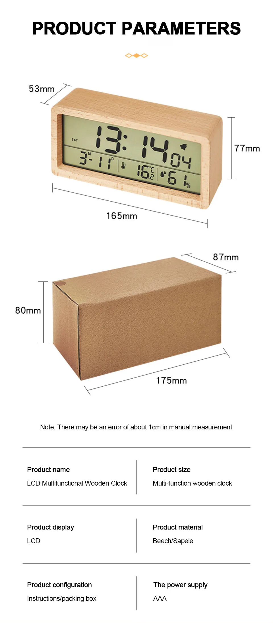 LEDWoodenDigitalAlarmClockMultifunctionalLargeScreenDateTemperatureHumidityBacklight1224HourSnoozeTa-2009749-7