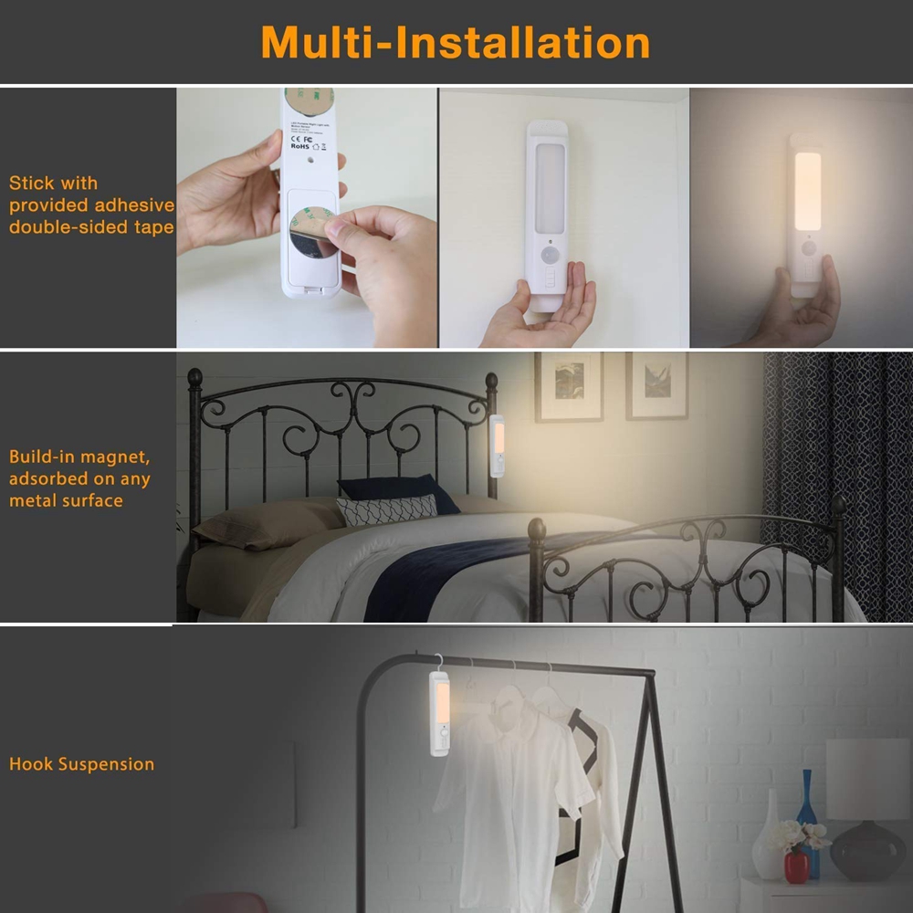 LUSTREONWirelessSmartPIRMotionSensorLEDCabinetNightLightBatteryPoweredforBedroomStair-1393544-8