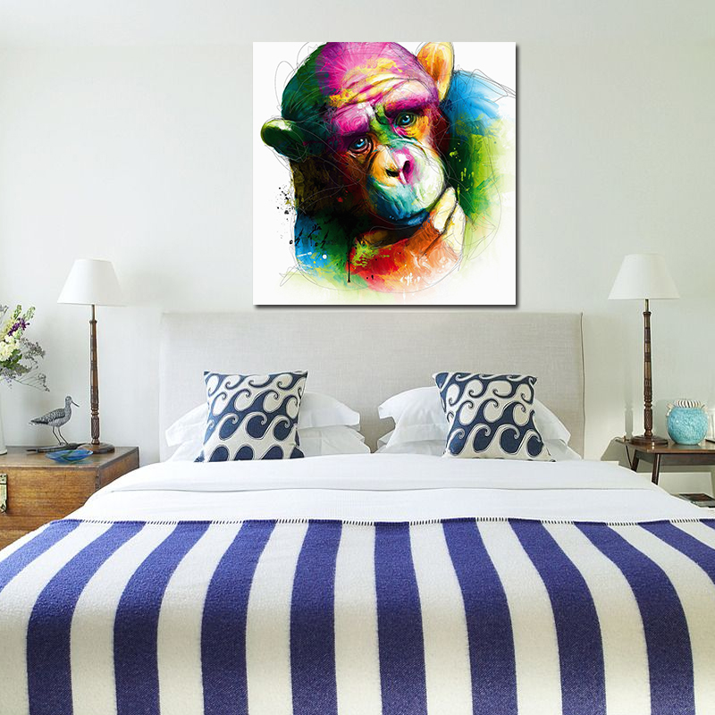 MiicoHandPaintedOilPaintingsAbstractColorfulPensiveGorillaWallArtForHomeDecorationPainting-1547182-1